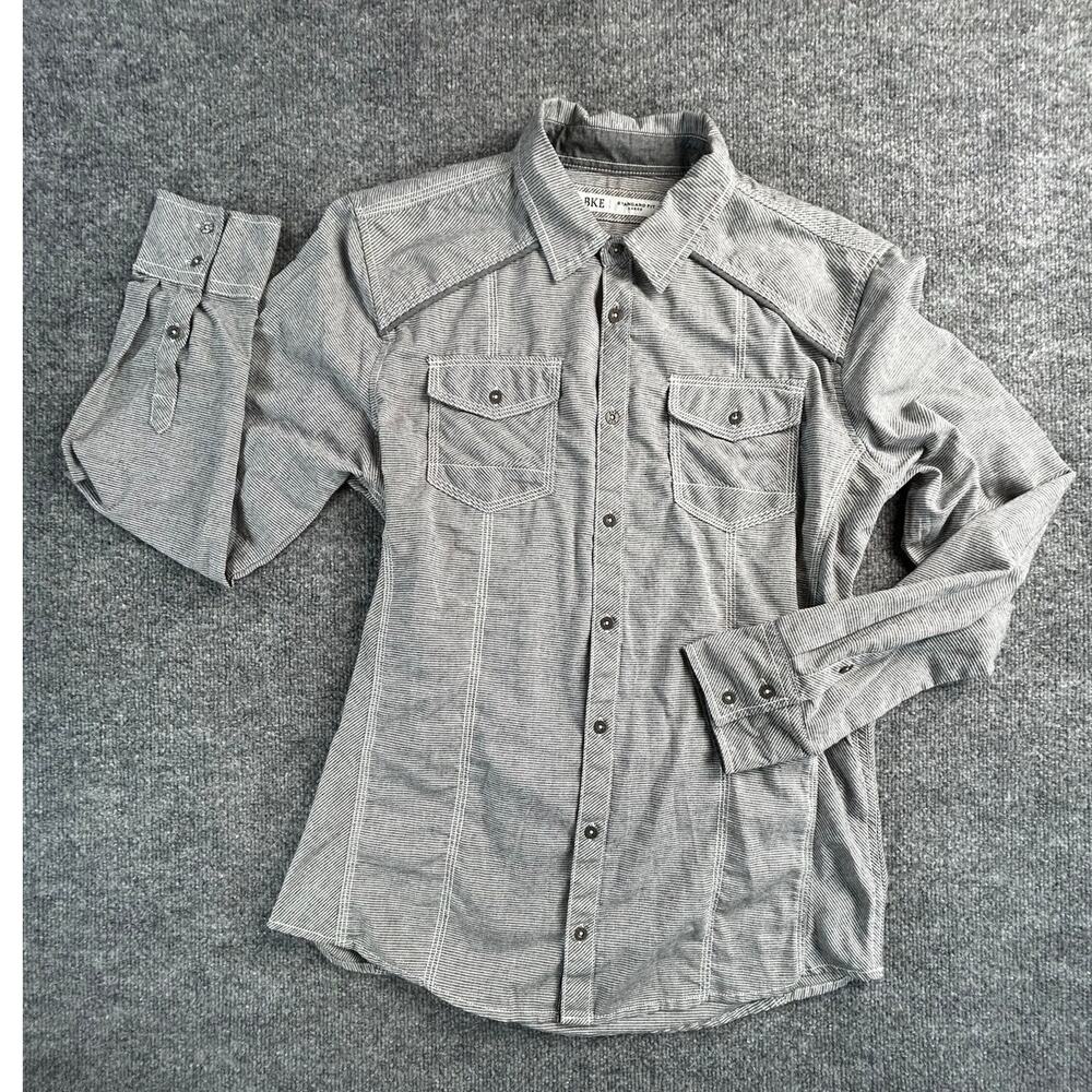 BKE Buckle Men’s Large Gray Pinstripe Long Sleeve Button Front Shirt